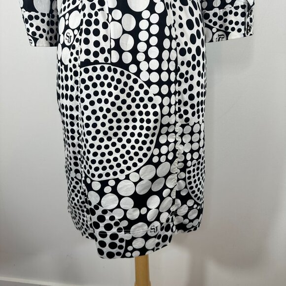 St. John Sport Belted Logo/Circle Print 3/4 Sleeve Shirt Dress Cotton Blend Sz S - Picture 13 of 16